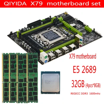 Qiyida X79 6M Móðurborð Sett Með LGA2011 Greiða Xeon E5 2689 CPU 4pcs x 8GB = 32GB Minni DDR3 RAM Ofn 1600Mhz PC3 12800R